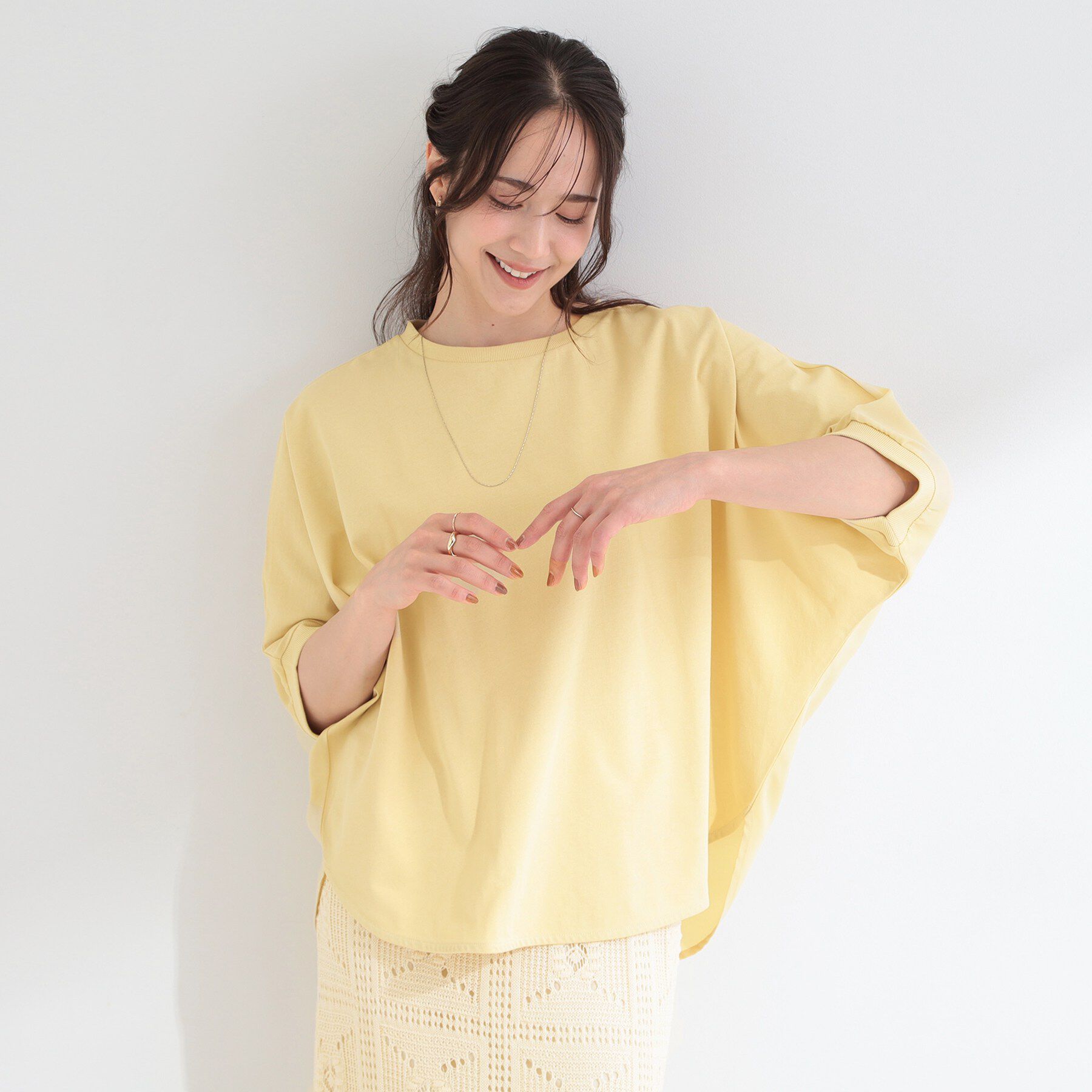 SHOO･LA･RUE「【ひんやり/体型カバー/洗濯機可】二の腕隠れる 前後切替ドルマンTシャツ」|Tシャツ・カットソー|