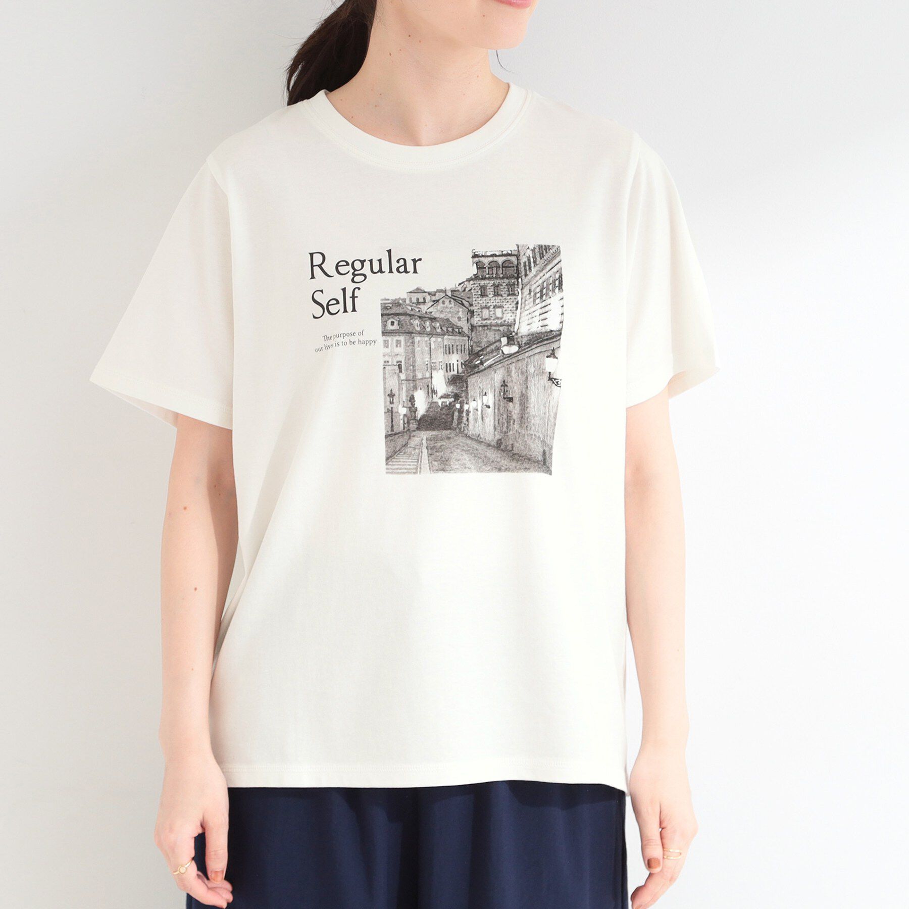 SHOO･LA･RUE「【ひんやり/S-LL/洗濯機可】真夏に着たい 大人のベーシックカラープリントTシャツ」|Tシャツ・カットソー|