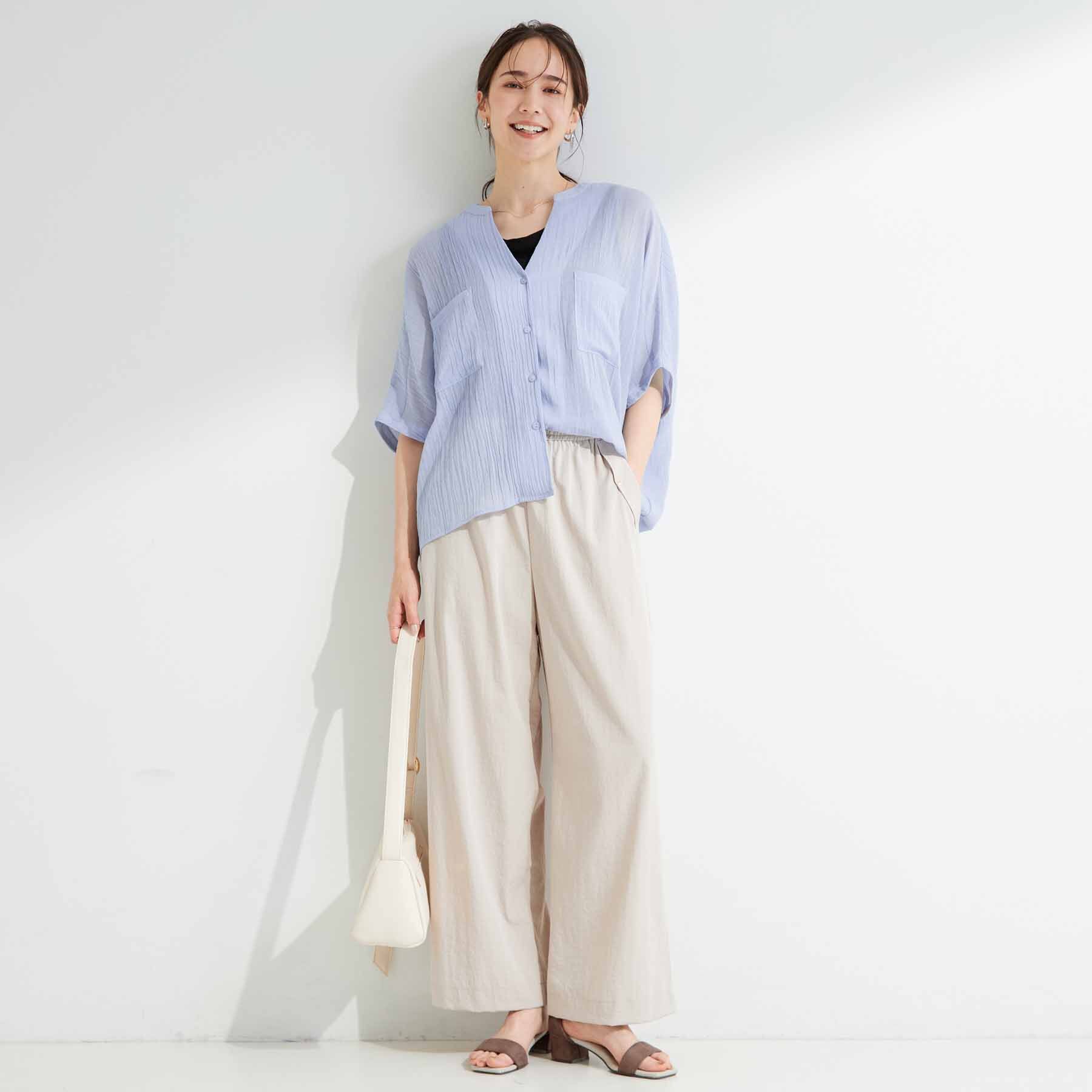 SHOO･LA･RUE「【洗濯機可/選べる6色】程よいシアー感が涼し気 ゆったりワッシャードルマンブラウス」|シャツ・ブラウス|