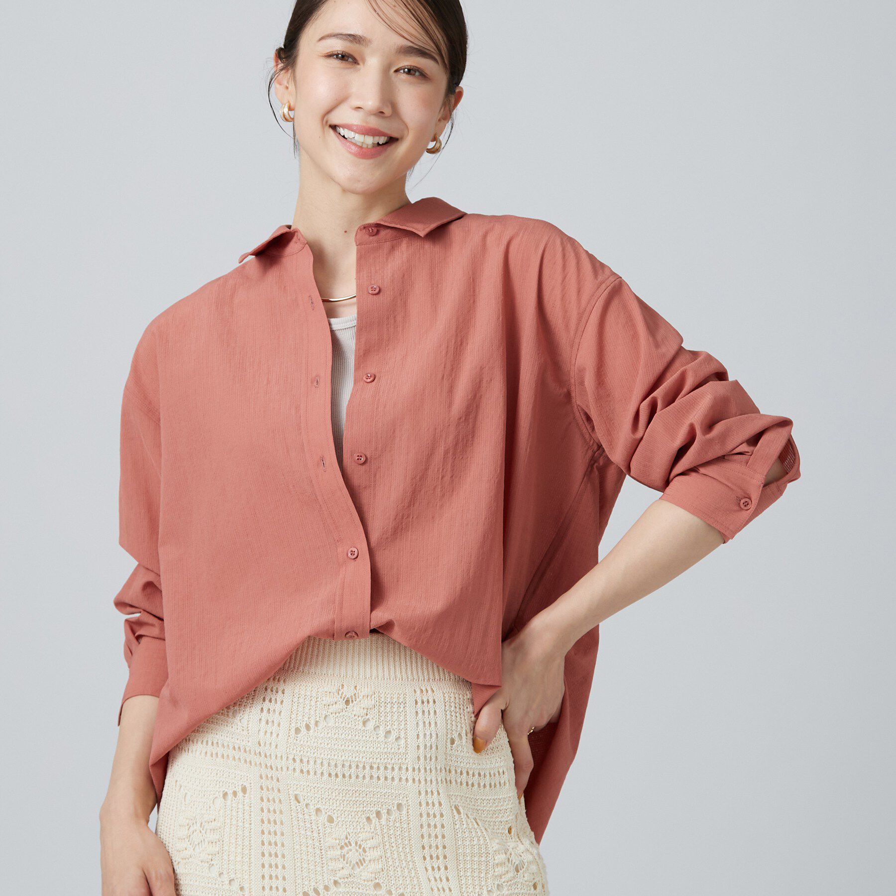 SHOO･LA･RUE「【通気性〇/S-LL/洗濯機可】大人のきちんとベーシックシャツ」|シャツ・ブラウス|オレンジ(067)
