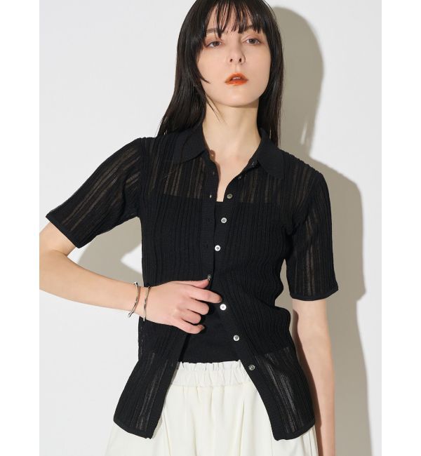ELENDEEK「SHEER PLEATS KT TOP」|ニット・セーター|ブラック