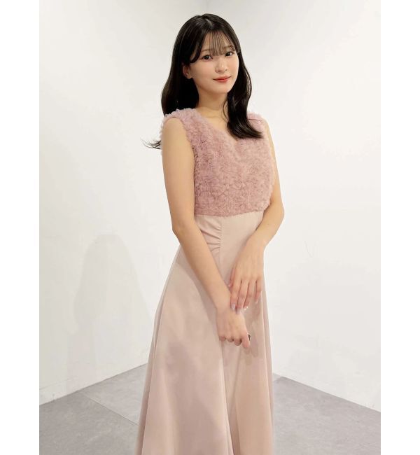 MERCURYDUO「チュールフリルドッキングサテンワンピース」|ドレス|