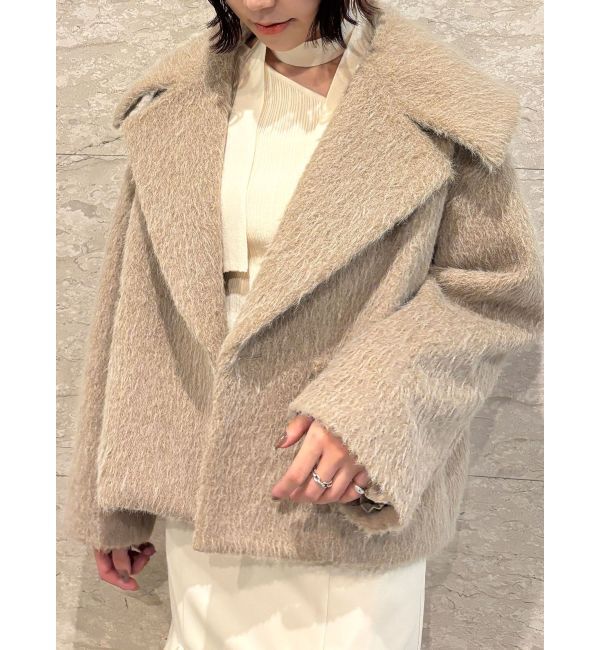 LAGUNAMOON「フェイクフェザーワイドカラーショートコート」|その他|ベージュ