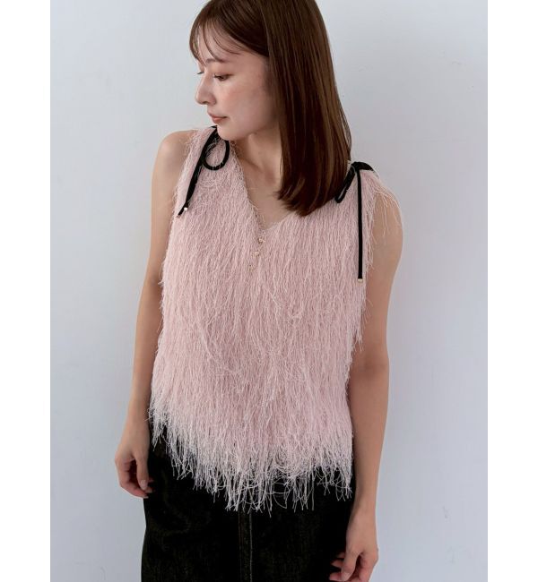 LAGUNAMOON「フェザーVネックリボントップス」|Tシャツ・カットソー|