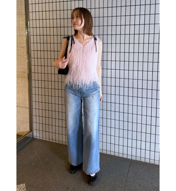 LAGUNAMOON「フェザーVネックリボントップス」|Tシャツ・カットソー|