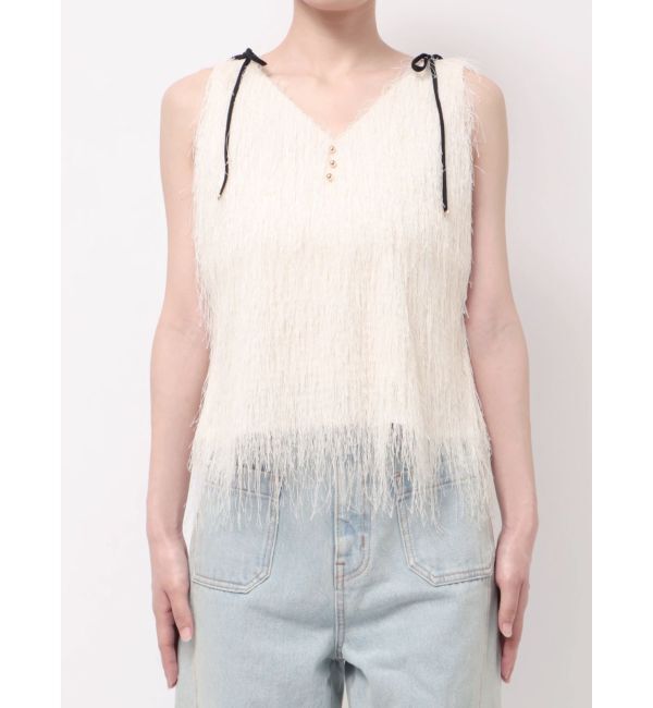 LAGUNAMOON「フェザーVネックリボントップス」|Tシャツ・カットソー|