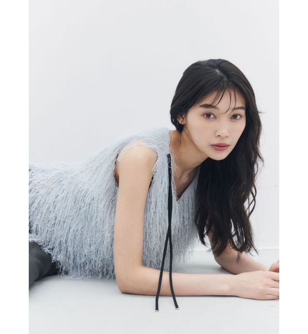LAGUNAMOON「フェザーVネックリボントップス」|Tシャツ・カットソー|