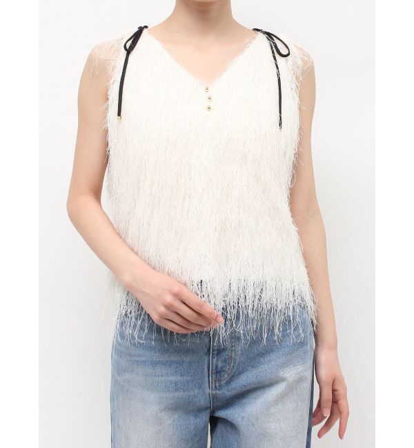 LAGUNAMOON「フェザーVネックリボントップス」|Tシャツ・カットソー|
