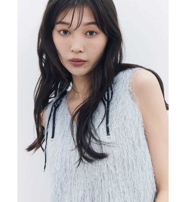 LAGUNAMOON「フェザーVネックリボントップス」|Tシャツ・カットソー|