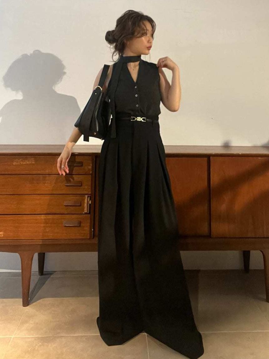 FRAY I.D「【ウォッシャブル】ベルテッドタックワイドハイウエストパンツ」|その他|BLK