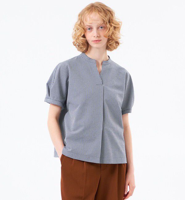 MACKINTOSH PHILOSOPHY「【WEB&一部店舗限定】スキッパーサッカーブラウス」|シャツ・ブラウス|ネイビー1