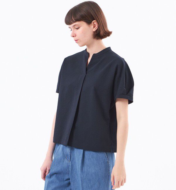 MACKINTOSH PHILOSOPHY「【WEB&一部店舗限定】スキッパーサッカーブラウス」|シャツ・ブラウス|ネイビー2