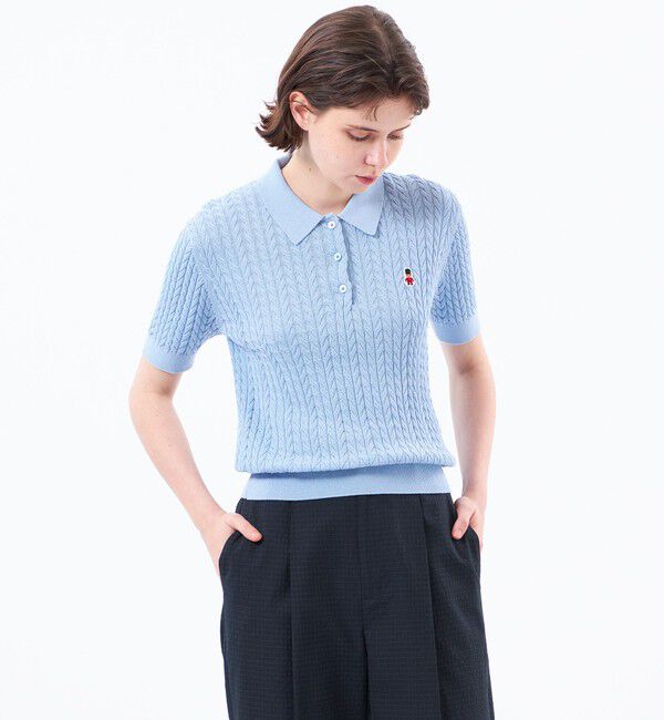 MACKINTOSH PHILOSOPHY「【WEB&一部店舗限定】バッキンガムベア ケーブルニットポロ」|ニット・セーター|ブルー