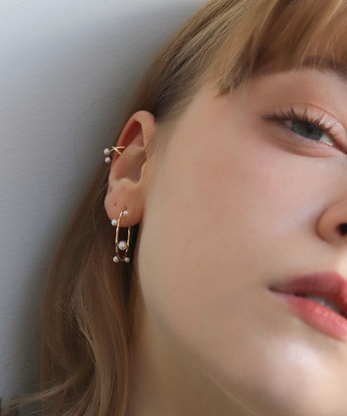  「パール リリー スナップ フープ ピアス| K10YG」|ピアス|