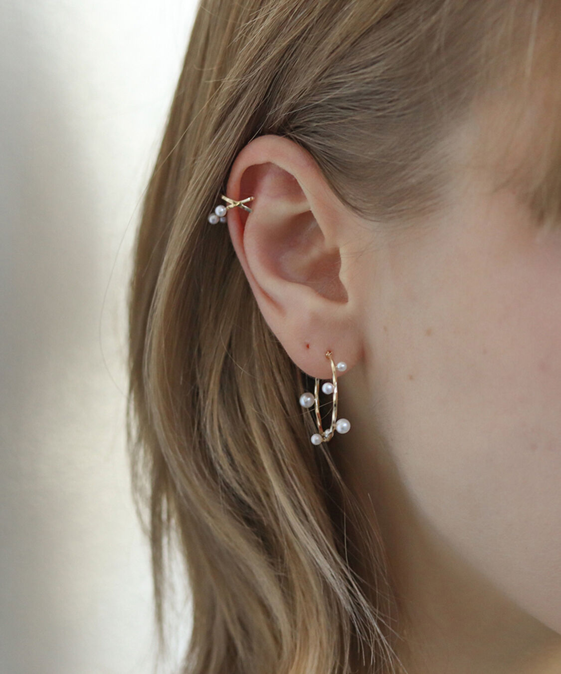 「パール リリー スナップ フープ ピアス| K10YG」|ピアス|