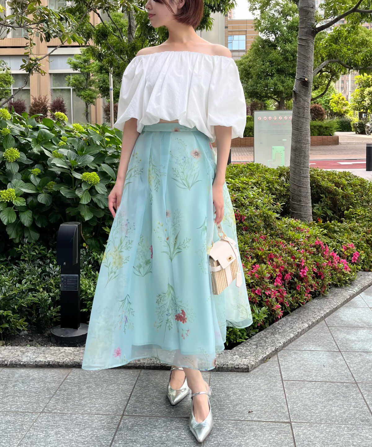 アンドクチュール「フラワーオーガンジーフレアスカート」|フレア|