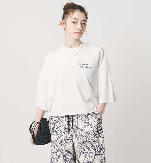 UNITED ARROWS「＜SACRA＞ハーフスリーブ クロップド メッセージ Tシャツ」|Tシャツ・カットソー|WHITE