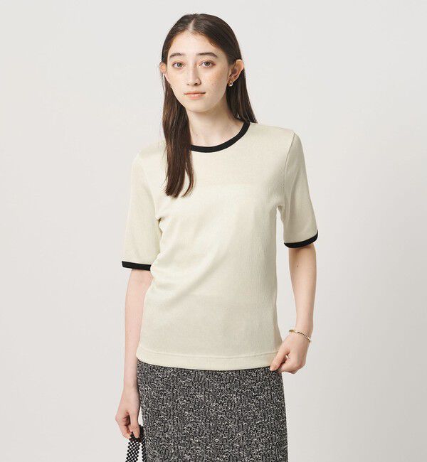 UNITED ARROWS「リブ バイカラーパイピング 五分袖 Tシャツ」|Tシャツ・カットソー|OFF WHITE
