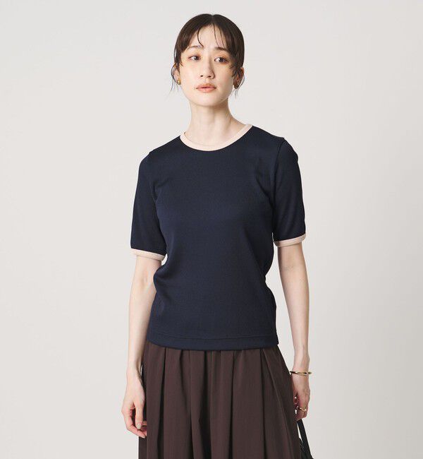UNITED ARROWS「リブ バイカラーパイピング 五分袖 Tシャツ」|Tシャツ・カットソー|NAVY