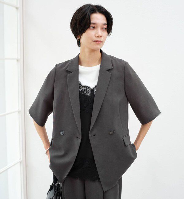 UNITED ARROWS green label relaxing「エアシカル ハーフスリーブ ジャケット  マシンウォッシャブル 接触冷感 通気性」|テーラードジャケット|DK.GRAY