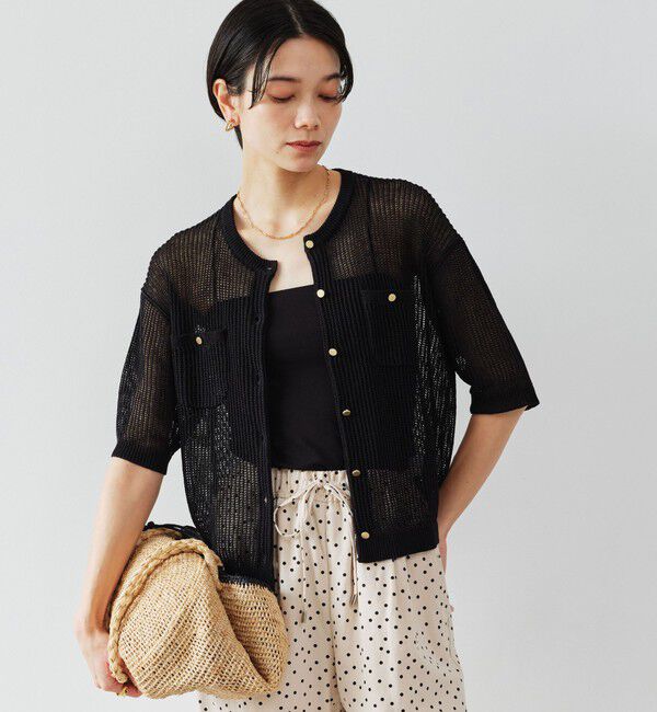 UNITED ARROWS green label relaxing「デイリーメッシュカーデ ウォッシャブル」|カーディガン|BLACK