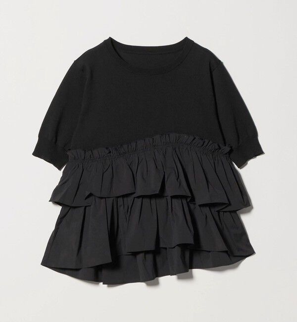 UNITED ARROWS green label relaxing「ティアード ドッキング 5分袖 プルオーバー ニット」|ニット・セーター|