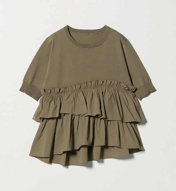 UNITED ARROWS green label relaxing「ティアード ドッキング 5分袖 プルオーバー ニット」|ニット・セーター|
