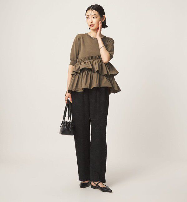 UNITED ARROWS green label relaxing「ティアード ドッキング 5分袖 プルオーバー ニット」|ニット・セーター|