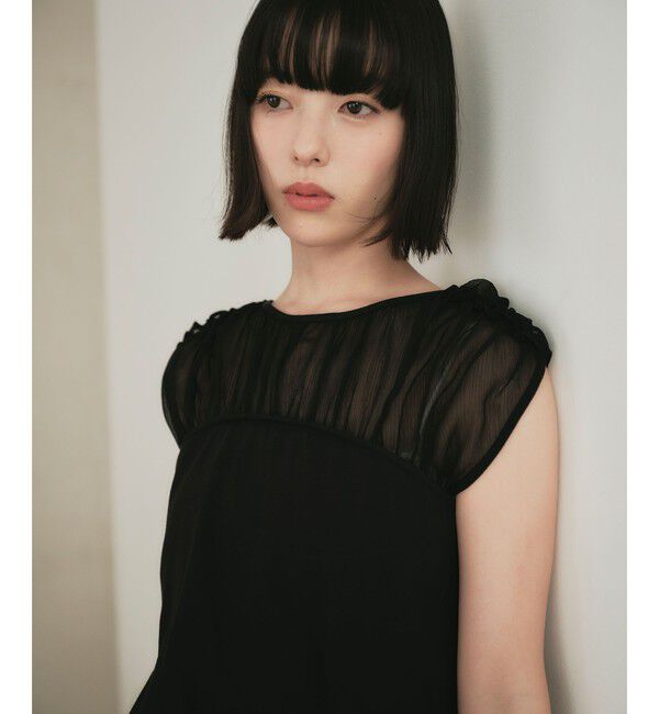 EMMEL REFINES「＜EMMEL REFINES＞EM ヨウリュウ カタフリル ドッキング Tシャツ」|Tシャツ・カットソー|BLACK