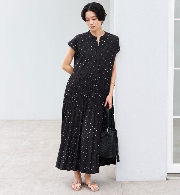 UNITED ARROWS green label relaxing「［size SHORT/TALLあり］全方位映えプリーツワンピ ドット」|ワンピース|