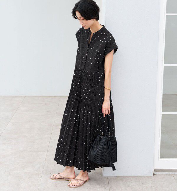 UNITED ARROWS green label relaxing「［size SHORT/TALLあり］全方位映えプリーツワンピ ドット」|ワンピース|