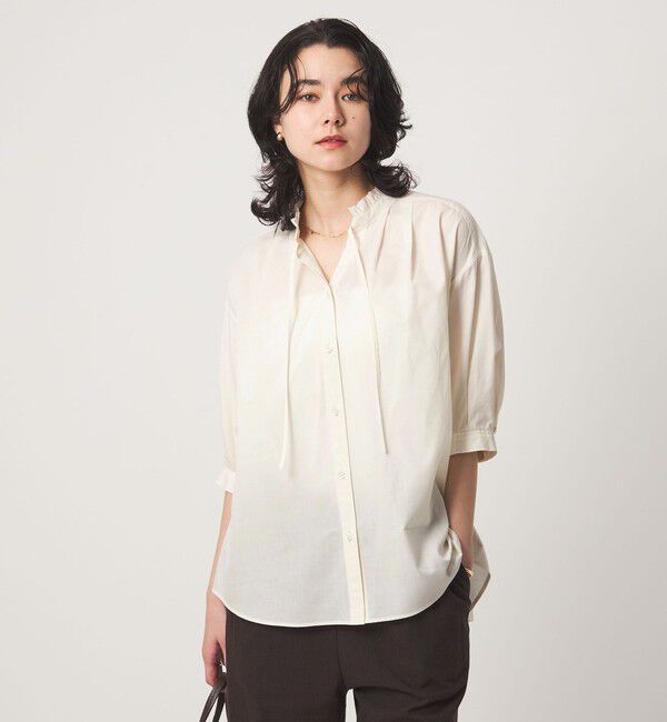 UNITED ARROWS green label relaxing「フリル ネック ショートスリーブ ブラウス」|シャツ・ブラウス|