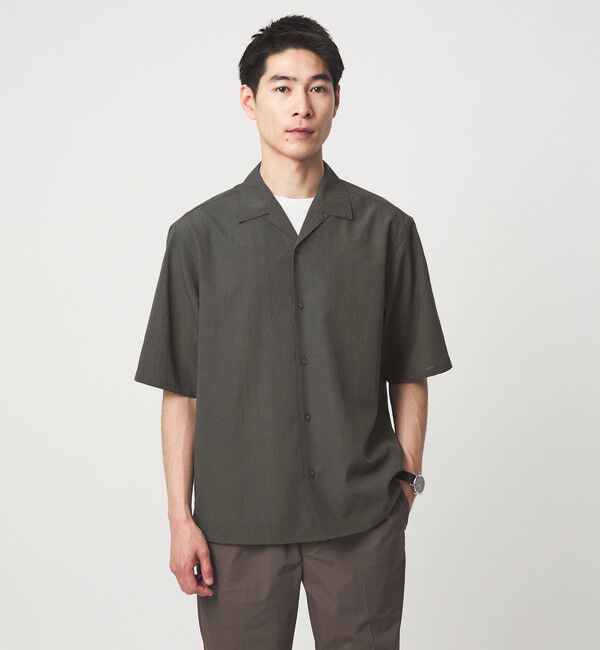 UNITED ARROWS green label relaxing「ボイル メッシュ オープンカラー 半袖 シャツ -吸水速乾-」|シャツ・ブラウス|DK.GRAY