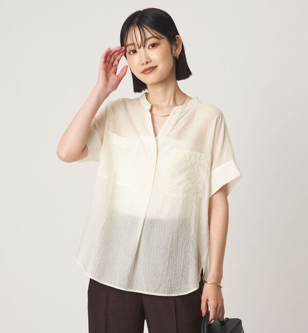 UNITED ARROWS green label relaxing「シアー ストライプ ポケット ショートスリーブ ブラウス」|シャツ・ブラウス|WHITE