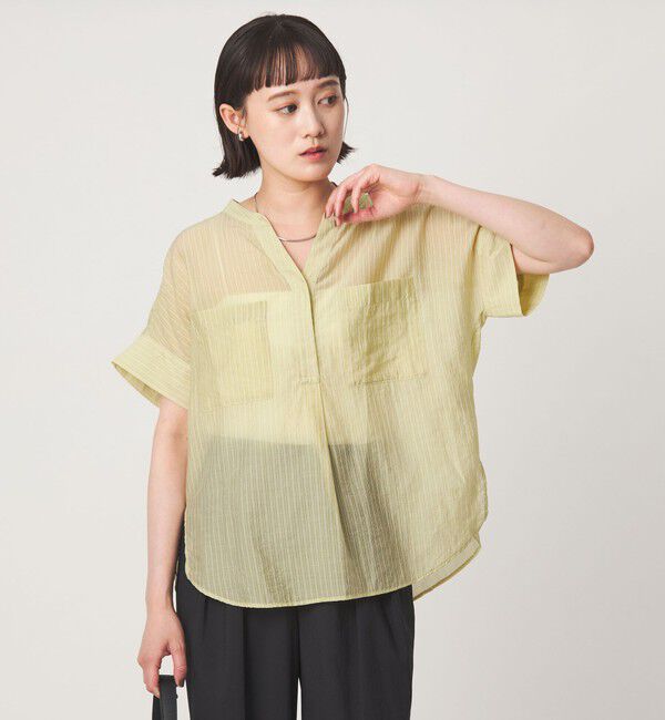 UNITED ARROWS green label relaxing「シアー ストライプ ポケット ショートスリーブ ブラウス」|シャツ・ブラウス|