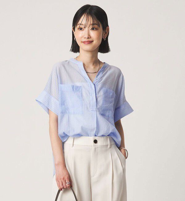 UNITED ARROWS green label relaxing「シアー ストライプ ポケット ショートスリーブ ブラウス」|シャツ・ブラウス|