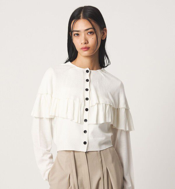 EMMEL REFINES「＜EMMEL REFINES＞EM ケープフリル フロントボタン プルオーバー/ カーディガン」|ニット・セーター|OFF WHITE