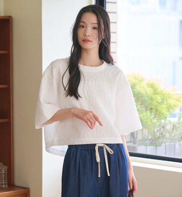 BEAUTY&YOUTH UNITED ARROWS「ジャガード クルーネック 6分袖 プルオーバー」|Tシャツ・カットソー|WHITE