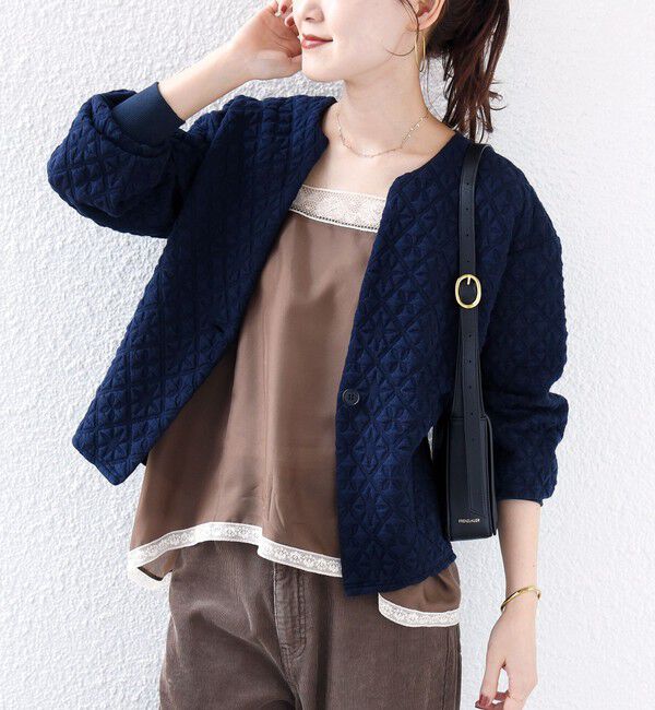 SHIPS for women「【WEB限定】〈手洗い可能〉キルティング ジャカード カーディガン」|カーディガン|ネイビー