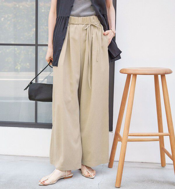 SHIPS for women「〈接触冷感/防シワ/洗濯機可能〉麻調 ウエスト リボン インタック イージー パンツ」|その他|ベージュ
