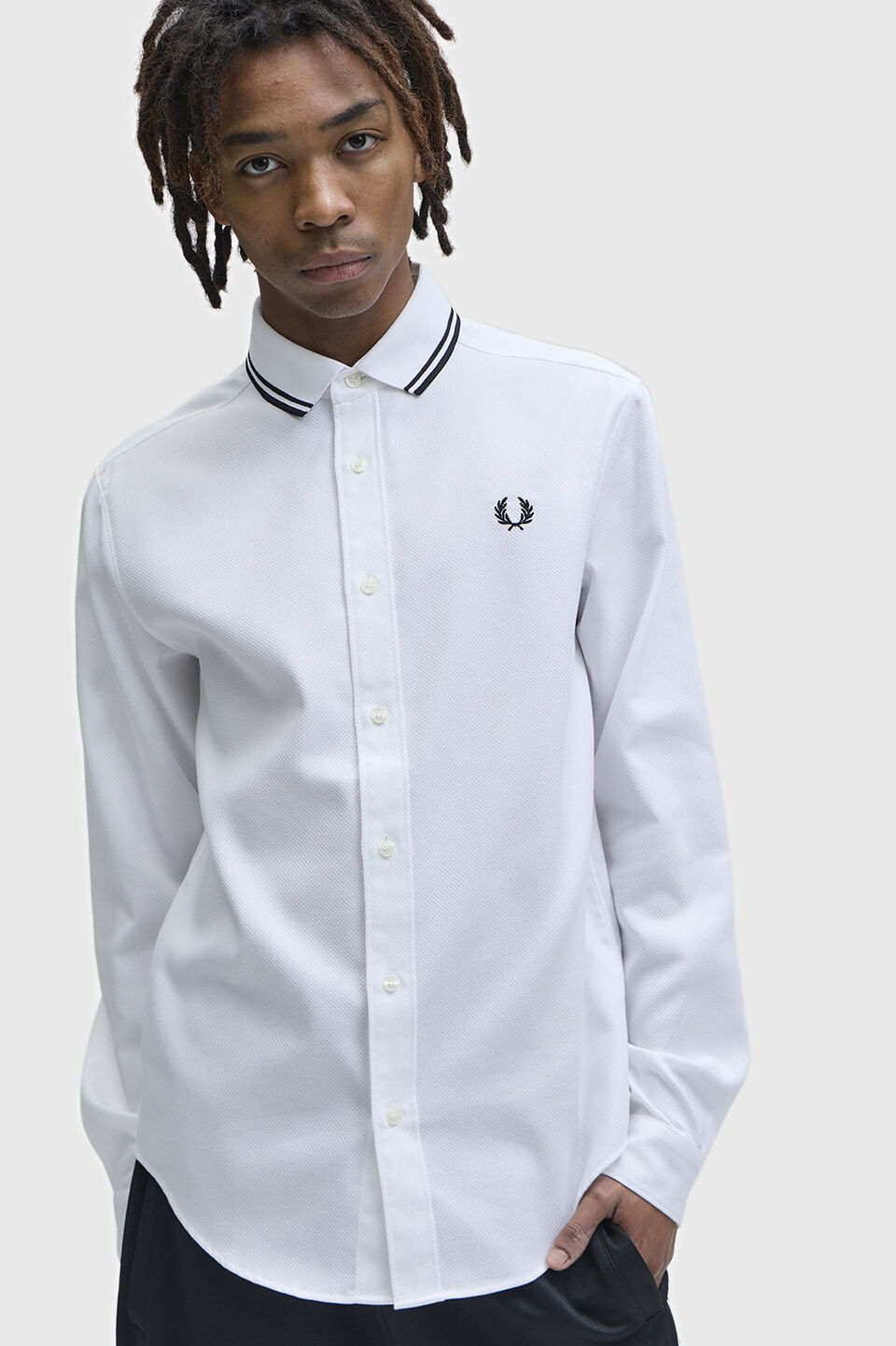 FRED PERRY 「Polo Collar Woven Pique Shirt／ポロカラーウーブンピケシャツ」|シャツ・ブラウス|WHITE