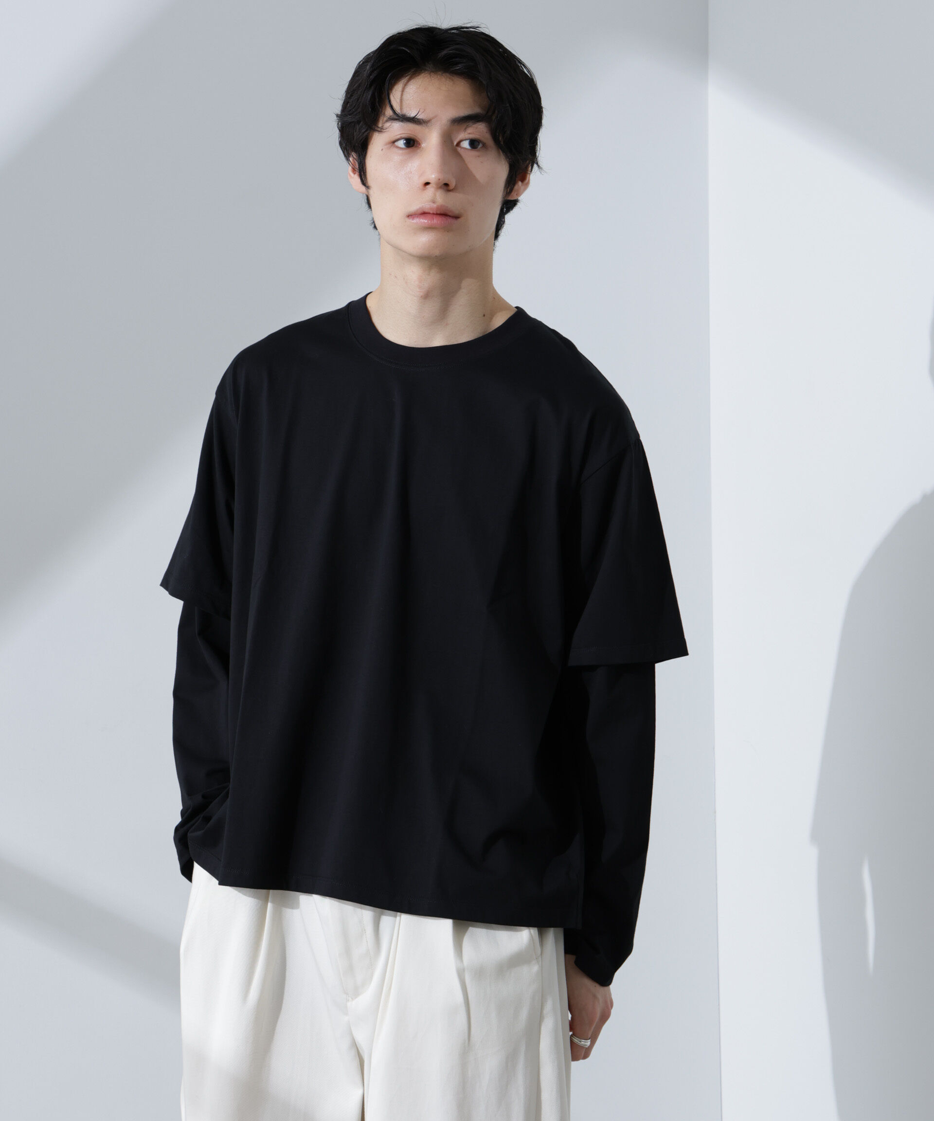 NANO universe「フェイクレイヤードTシャツ 長袖」|Tシャツ・カットソー|ブラック