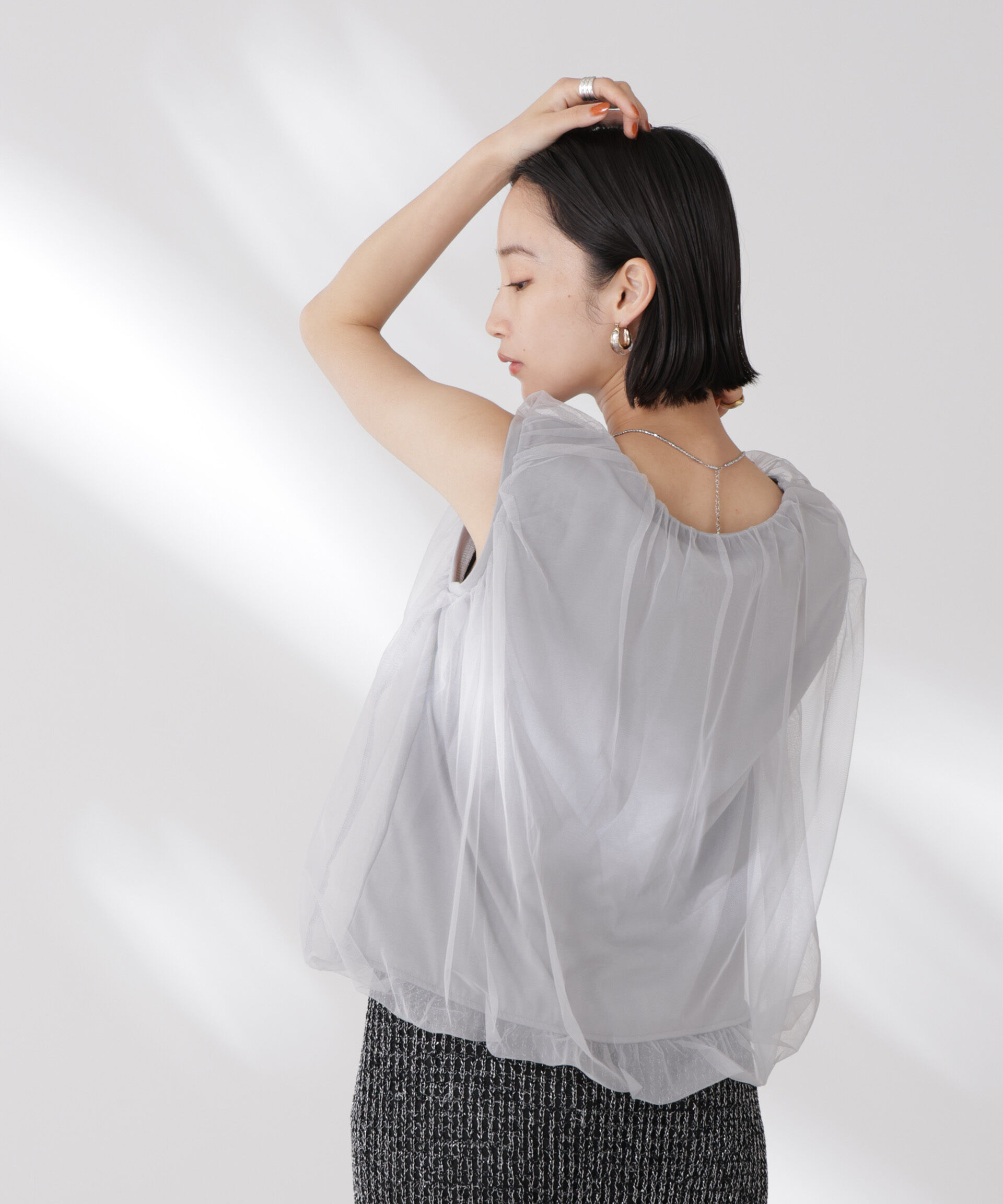 NANO universe「チュールレイヤードコクーンシルエットトップス」|Tシャツ・カットソー|
