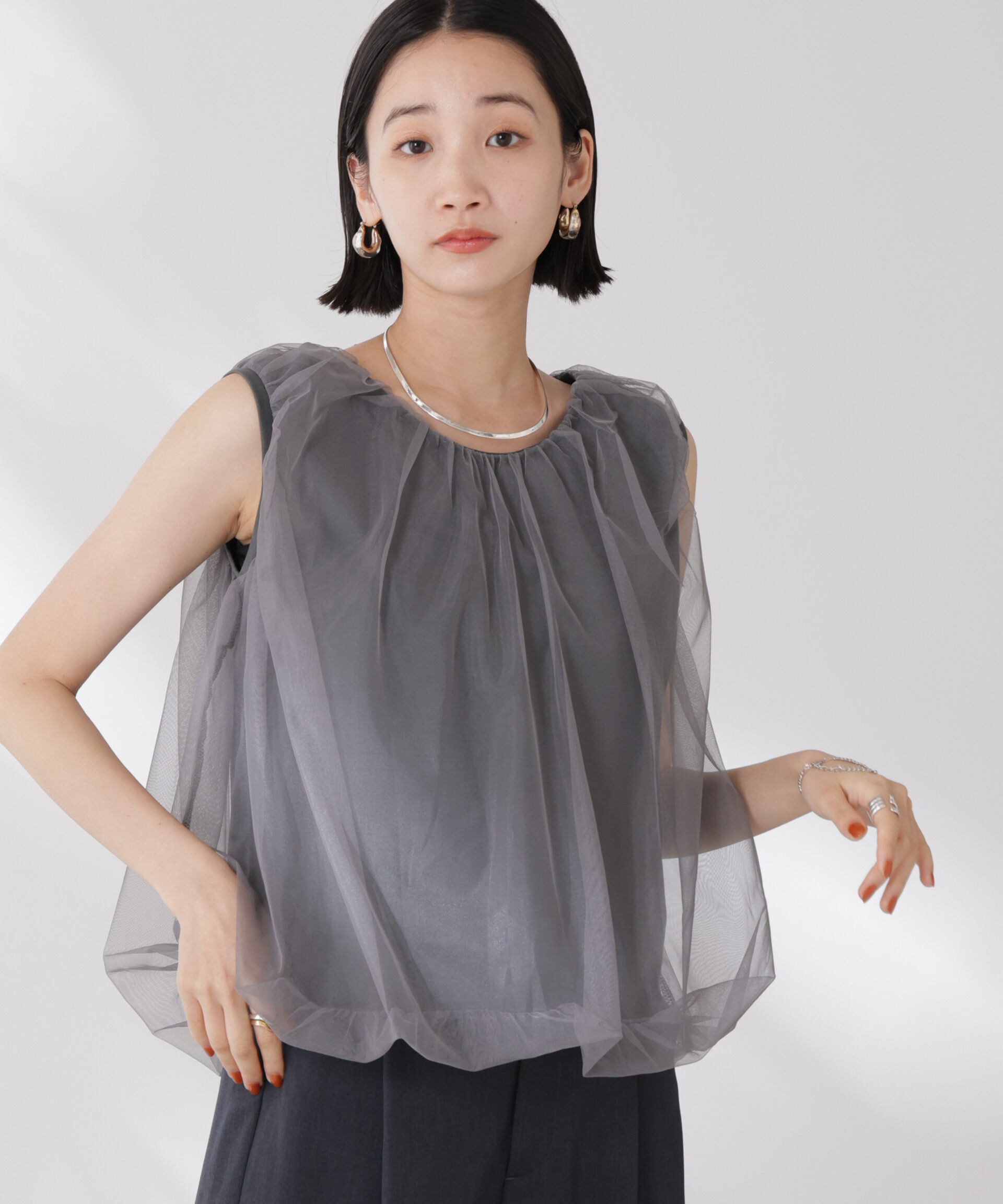NANO universe「チュールレイヤードコクーンシルエットトップス」|Tシャツ・カットソー|