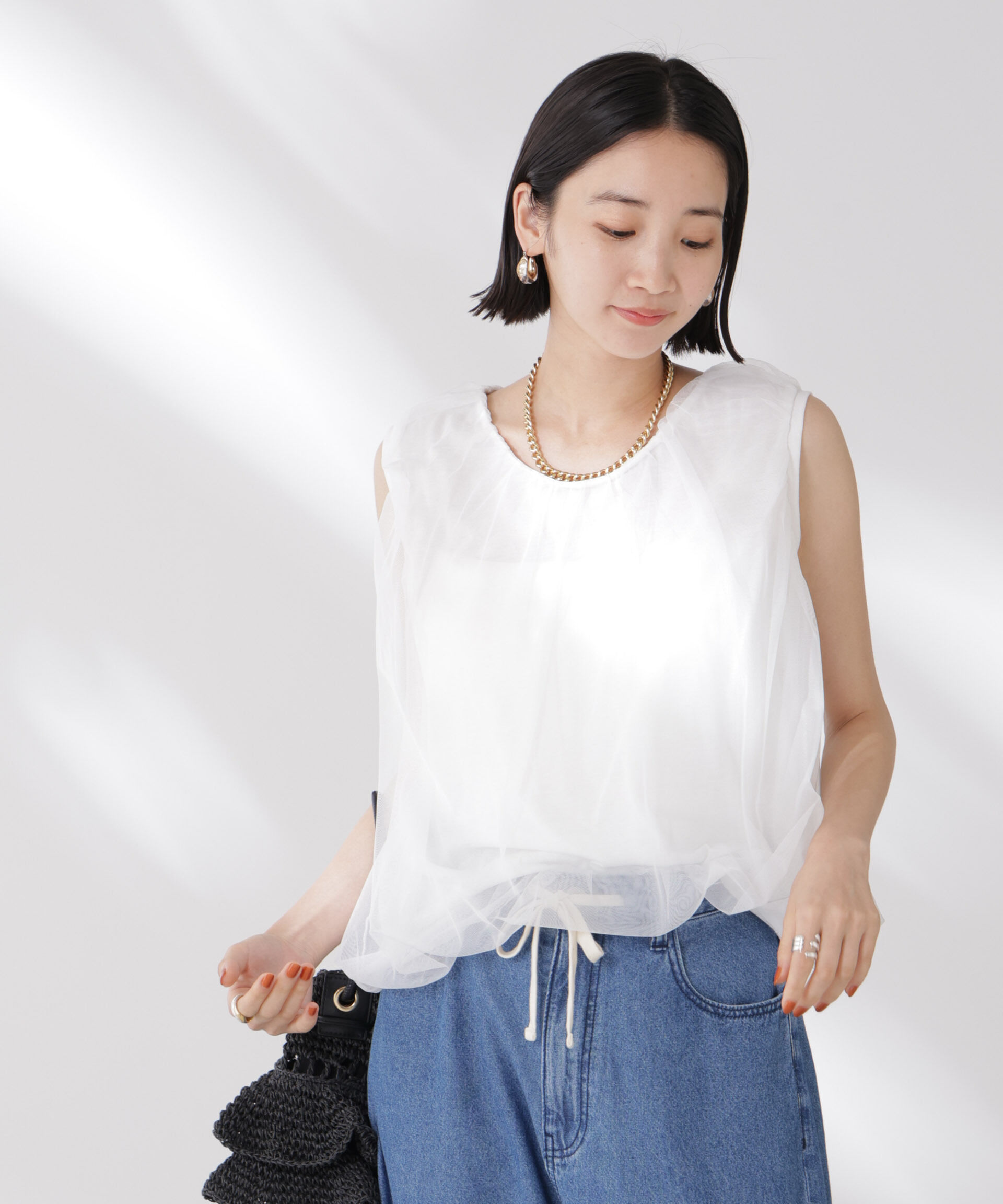 NANO universe「チュールレイヤードコクーンシルエットトップス」|Tシャツ・カットソー|