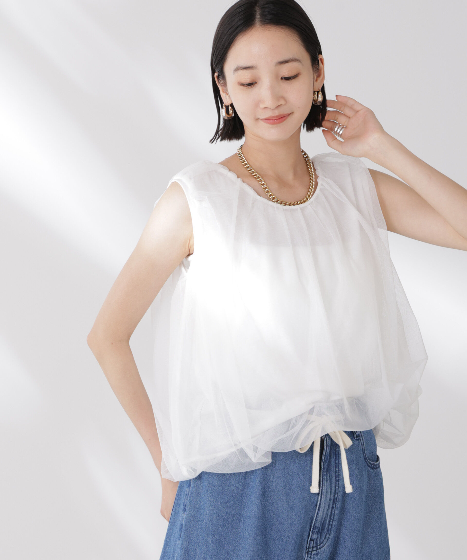 NANO universe「チュールレイヤードコクーンシルエットトップス」|Tシャツ・カットソー|