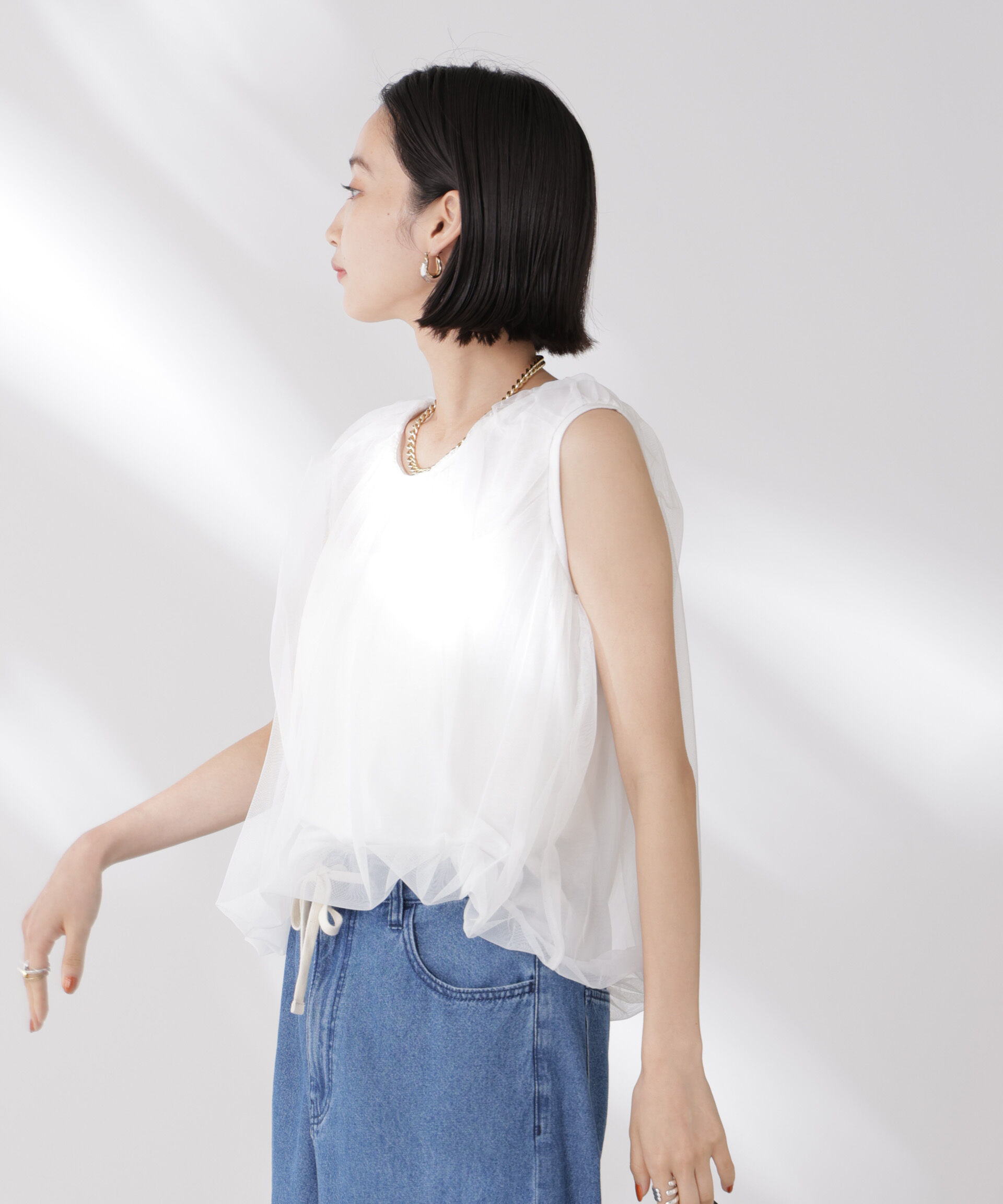 NANO universe「チュールレイヤードコクーンシルエットトップス」|Tシャツ・カットソー|