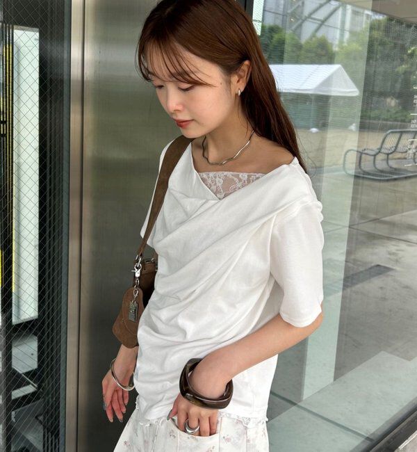  「レースドッキングオフショル半袖Tシャツ」|Tシャツ・カットソー|