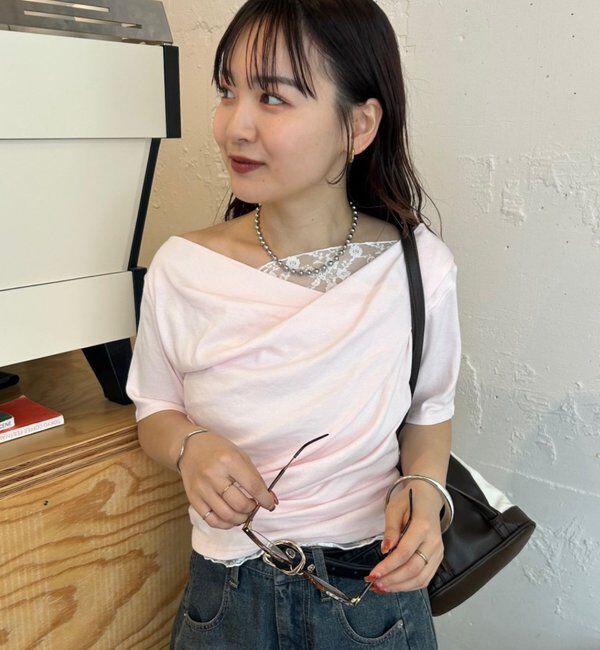  「レースドッキングオフショル半袖Tシャツ」|Tシャツ・カットソー|