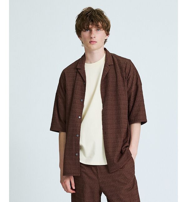 ABAHOUSE「【セットアップ対応】ジオメトリックジャカード オープンカラーシャツ / オーバー」|シャツ・ブラウス|